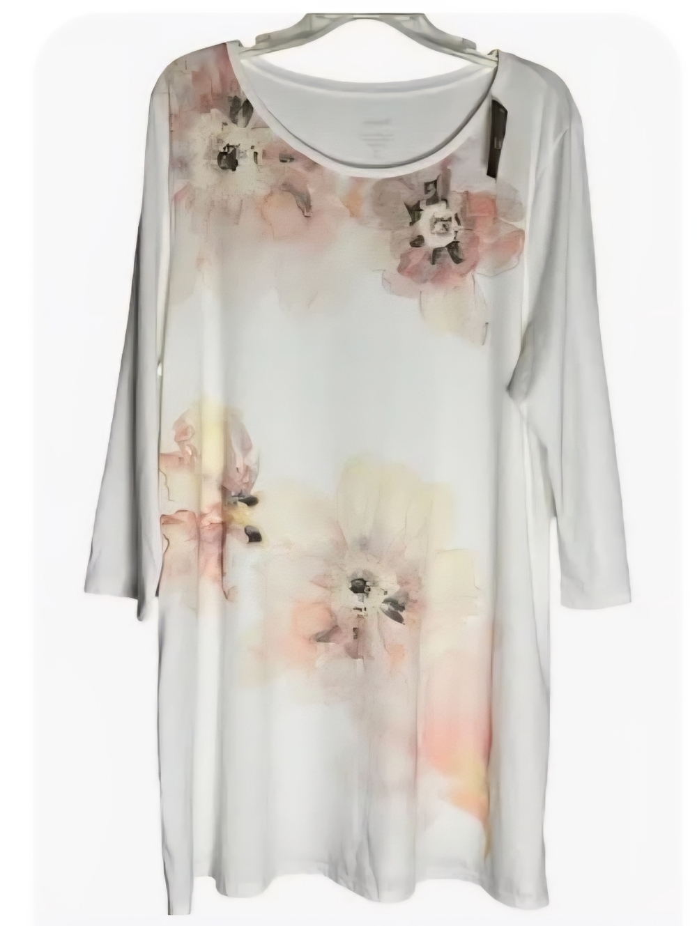 Pure Jill J. Jill White Floral Pima Cotton Tunic Top 3/4 Sleeve Womens Small